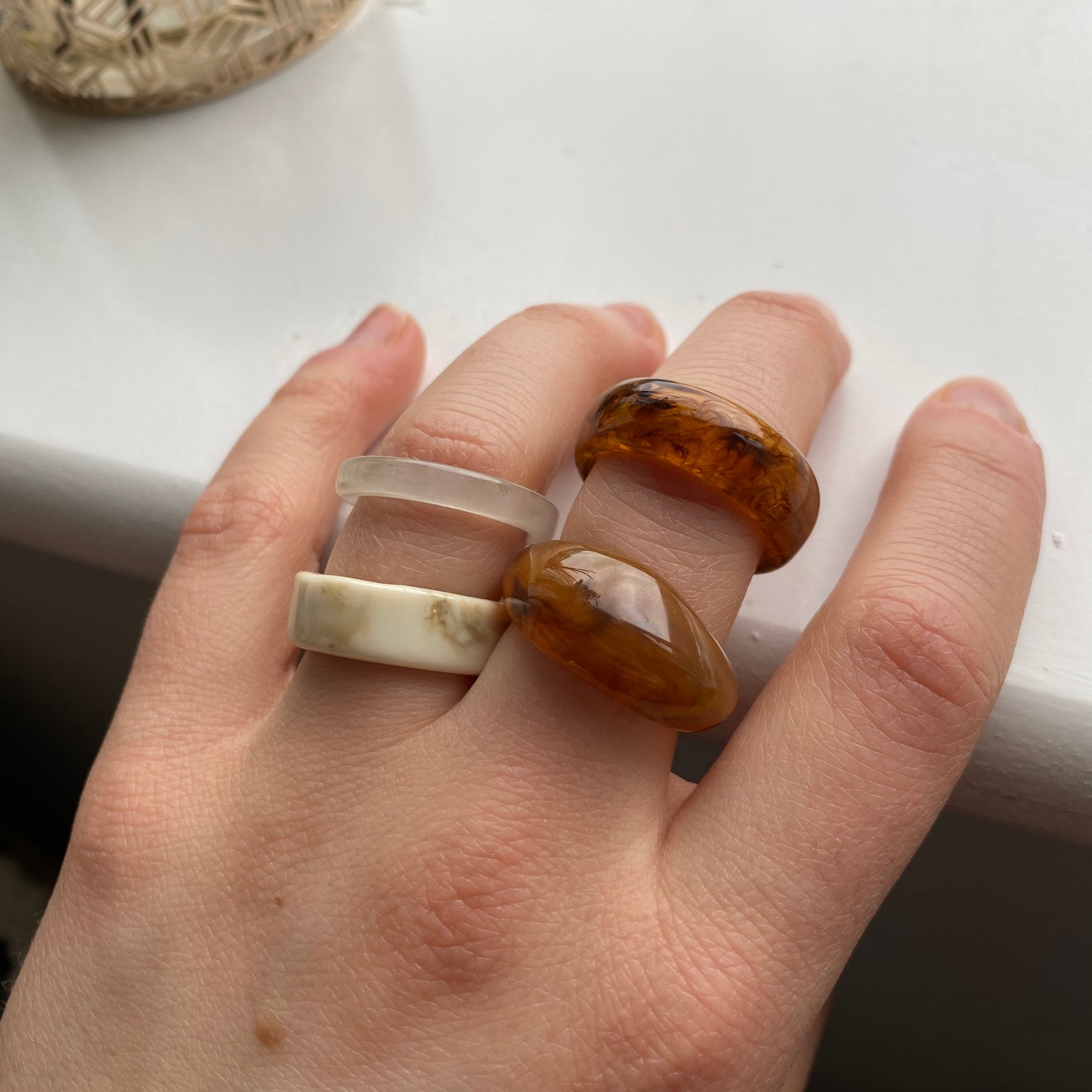 Conjunto de 4 anillos de plástico acrílico de resina de color Etsy