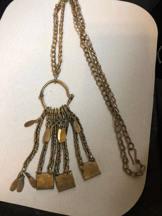 Vintage Antique Brass chain with several brass da… - image 1