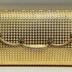 Exquisite Vintage Gold Tone Evening Clutch with Mirrored inside