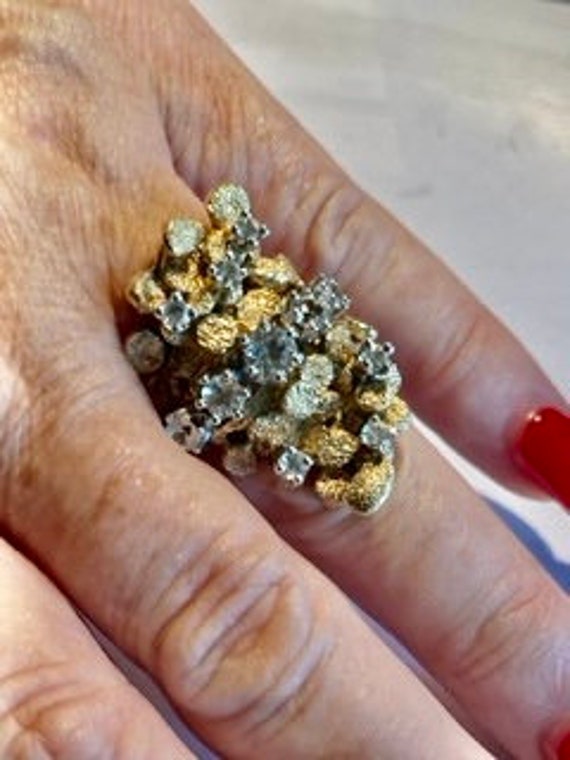 Knuckle Buster, Vintage CZ Dramatic Gold Vermeil … - image 1