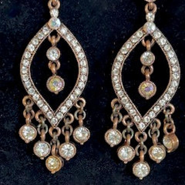 Bronze Dangle Earrings with Beautiful Crystal Dangles