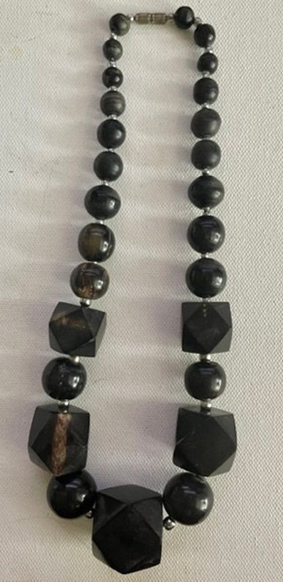 Bold and  Chunky Black Wooden Beaded Necklace , Ge