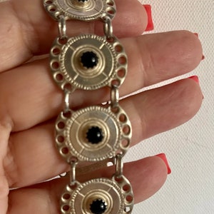 Wonderful Handmade Sterling and Black Onyx Disk Bracelet