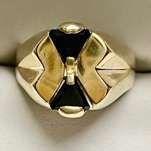 Vintage Sterling and Onyx Ring , Gold Plated