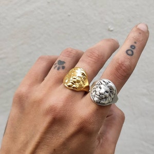 Gold Lion ring, Leo ring, silver lion ring, Signet ring, Lion head ring, Graduation gift, Animal ring, Rings for women, Vintage rings