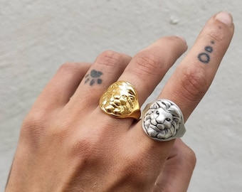 Gold Lion ring, Leo ring, silver lion ring, Signet ring, Lion head ring, Graduation gift, Animal ring, Rings for women, Vintage rings