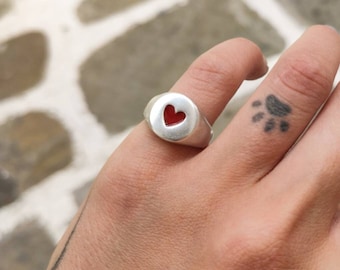 Silver Heart Chevalier Ring, Pinky ring, Silver Ring, Heart Ring, Gold heart  Ring, Gift for Her, birthday gift