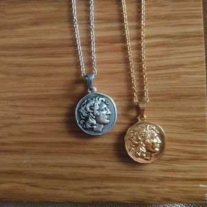 Oude Griekse Alexander de Grote gouden muntketting Dubbelzijdige hanger Vergina zonhanger ketting Griekse mythologie sieraden Griekse godin