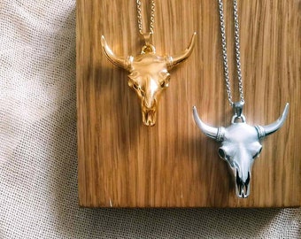 Bull skull necklace Horn necklace Buffalo skull Bull skull pendant Punk rock necklace Mens necklace Gifts for men Tribe necklace