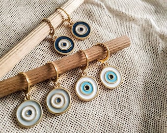 Bösen Blick baumeln Ohrringe, Gold bösen Blick griechische Ohrringe, Creolen, Gold Creolen, Clip auf Ohrringe, Gold Reifen Evil Eye Schmuck