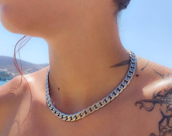 Stainless steel Bold Curb Chain, Silver chunky chain Necklace, Thick silver chain necklace, Silver curb chunky chain choker