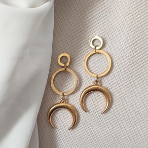 Gold crescent moon hoop earrings, Celestial jewelry, Moon phase earrings, Gold moon earrings, Every day earrings, Gift for her