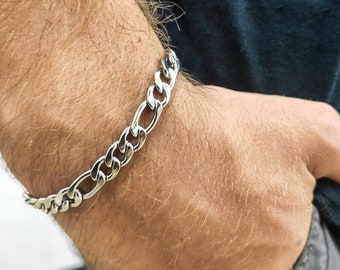 Silver Mens bracelet, Cuban link chain bracelet, Husband gift, Bracelets for men, Mens gift, Mens jewelry, Gift for him, Gift for men