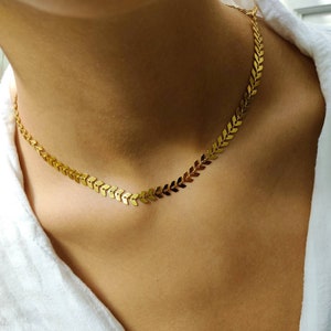 Gold chain necklace, Statement Necklace, Silver chain choker, Herringbone chain, Gift for women, Minimalist necklace, Birthday gifts