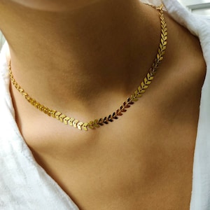 Gouden ketting, statementketting, zilveren kettingchoker, visgraatketting, cadeau voor vrouwen, minimalistische ketting, verjaardagscadeaus afbeelding 1