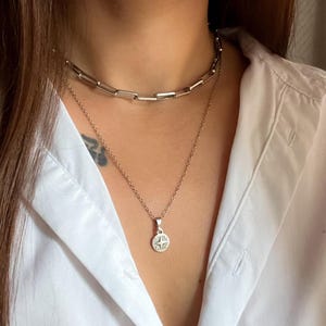 Feine silberne Stern Anhänger Halskette, Box-Typ Kettenhalsband, Stern Halskette, himmlischen Schmuck, Zarte Halskette, Damen Halskette