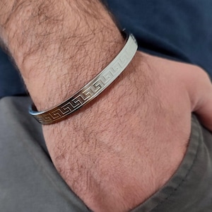Ancient greek key bracelet, Meander bangle, Silver bracelet, Meandros bracelet, Infinity key, Labyrinth, Greek key lines, Bracelets for men