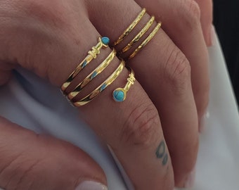 Gold triple band ring, Silver birthstone ring, Stone ring, Turquoise ring, Moonstone ring, Black onyx ring, Carnelian ring, Rings for women
