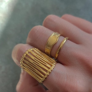 Gold chunky fence ring , Silver double ring, Minimalist ring, Wide band ring, Gold open ring, Adjustable ring, Gift for her