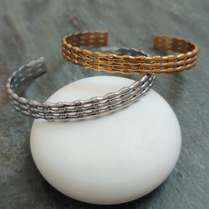 Men bangle bracelet, Gold cuff bracelet, Triple row fence bracelet, Minimal bracelet, Bracelet for men, Gift for him