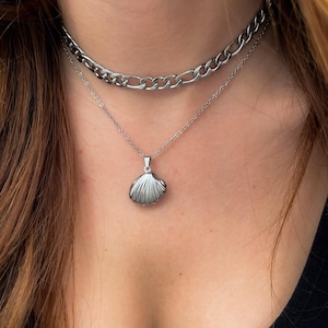 Silver seashell necklace, Silver choker necklace, Chunky necklace, Summer necklace, Silver shell, Ocean necklace, Gift for her