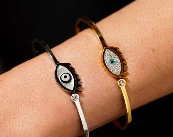 Evil eye bracelet, Gold cuff dainty bracelet, Crystal bracelet, Silver cuff bracelet, Evil eye jewelry, Bridesmaid gifts, Gifts for her