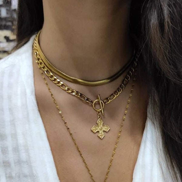 Cross chunky chain necklace, Gold cross necklace, Statement Necklace, Gold chain necklace, Silver chain, Chunky gold necklace Chain choker