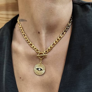 Chunky chain gold Evil eye necklaces for women, Statement Chain Necklace, Gold chain necklace, Gift for Her, Choker necklace christmas gifts