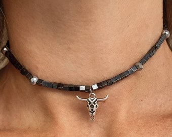 Silver bull skull Longhorn bull skull necklace Cow skull pendant Bull skull pendant Cow skull necklace Buffalo skull Gold bull skull
