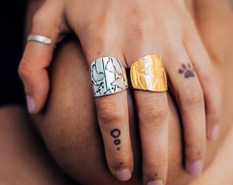 Wereldkaart ring Zilveren verklaring ring Gouden boho ringen Stapelen ringen Boho ringen Afstuderen Gift Gouden kaart Reisringen Reiscadeau