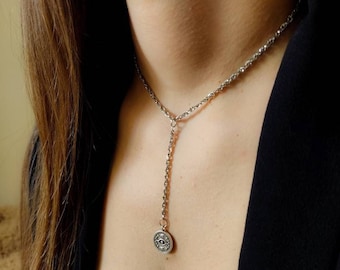 Evil eye dainty necklace, Silver Evil eye pendant, Gold chain necklace, Evil eye jewelry, Chain Necklace, Chain choker necklace