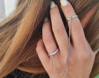 Witchy rings, Chain ring, Double finger ring, Bohemian rings, Slave ring, Handcuff ring, Connected rings Celestial jewelry harry styles ring