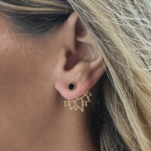 Front back earrings, Gold Earring jacket, Black stud earrings, Dainty stud earrings, black earrings, Witchy, Second hole earrings