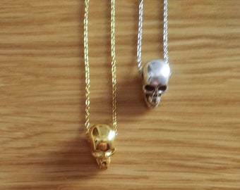 Silver skull necklace Tiny gold skull necklace Skull pendant Skull charm Skull jewelry Skull jewellery Gold skull pendant Mens jewelry