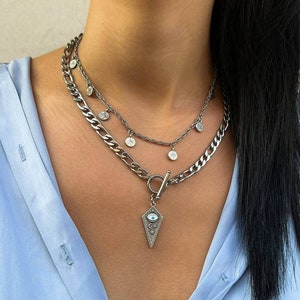 Evil eye chunky chain Layered Necklace, Gold chain necklace, Silver chain chunky, Gold necklace, Gift for Her, Evil eye pendant