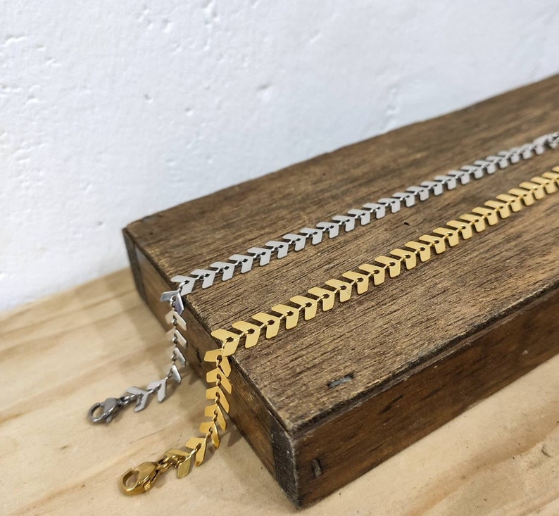 Gouden ketting, statementketting, zilveren kettingchoker, visgraatketting, cadeau voor vrouwen, minimalistische ketting, verjaardagscadeaus afbeelding 8
