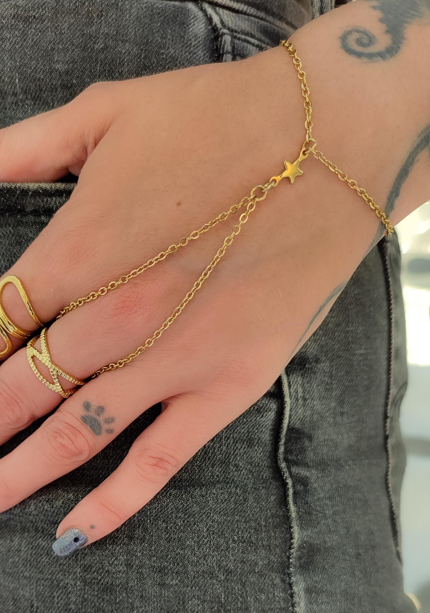 Gold Star Hand Chain, Celestial Jewelry, Dainty Bracelet, Gold