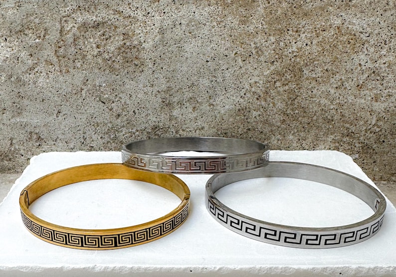 Ancient Greek Key Bracelet, Meander Bangle, Silver Bracelet, Meandros ...