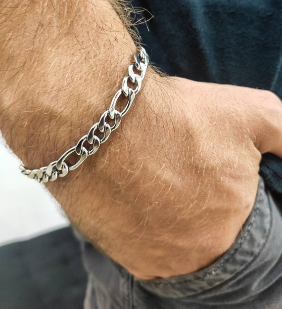 Silver Mens Bracelet, Cuban Link Chain Bracelet, Husband Gift
