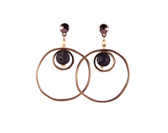 round earrings black hoops lava earrings hoops with gemstone hoops with lava black big black earrings earrings with lava Big round earrings