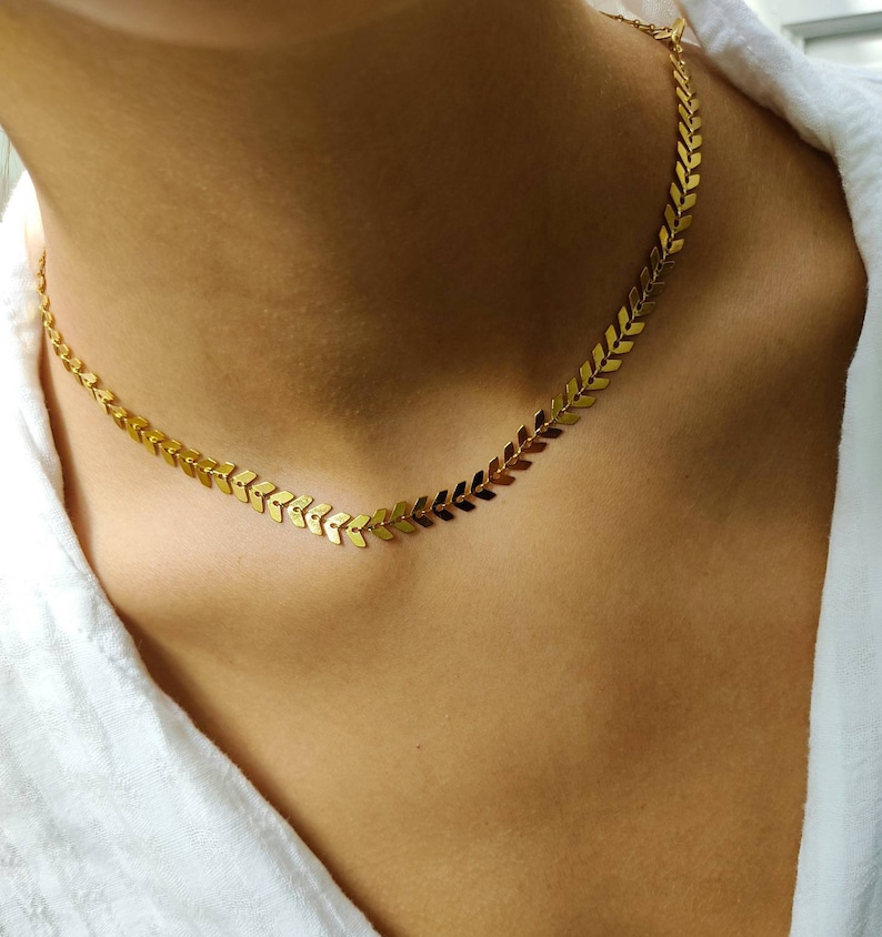 Gouden ketting, statementketting, zilveren kettingchoker, visgraatketting, cadeau voor vrouwen, minimalistische ketting, verjaardagscadeaus afbeelding 1