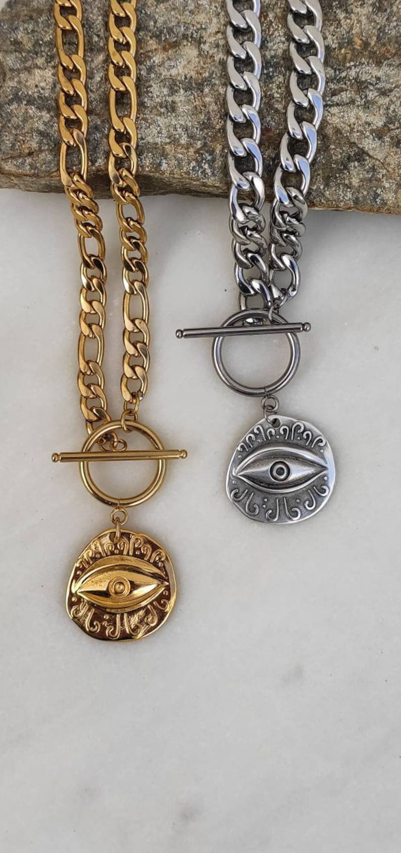 Evil Eye Chunky Chain Layered Necklace Gold Chain Necklace Etsy Australia