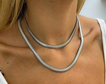 Collar de cadena de plata, collar de cadena de oro, gargantilla de cadena, collar de plata, cadena de serpiente, gargantilla de oro, cadena de espiga, collar de oro