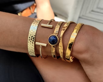 Pulseiras rígidas marteladas, Pulseira rígida larga, Pulseira rígida dourada, Presentes para ela, Pulseira martelada, Pulseira para usar em conjunto, Pulseiras vintage