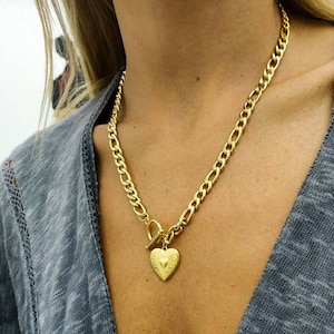 Herz klobige Kette Halskette, Herz Anhänger, Statement Halskette, Gold Kette Halskette, Silber Kette, Chunky gold Halskette, Kette Choker
