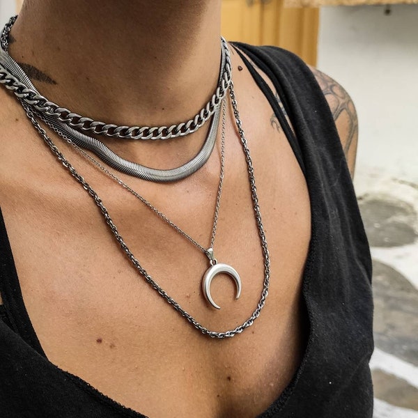 Crescent moon  jewelry Silver moon phase necklace Celestial jewelry Moon pendant Moon phase jewelry Moon and star Long moon necklace