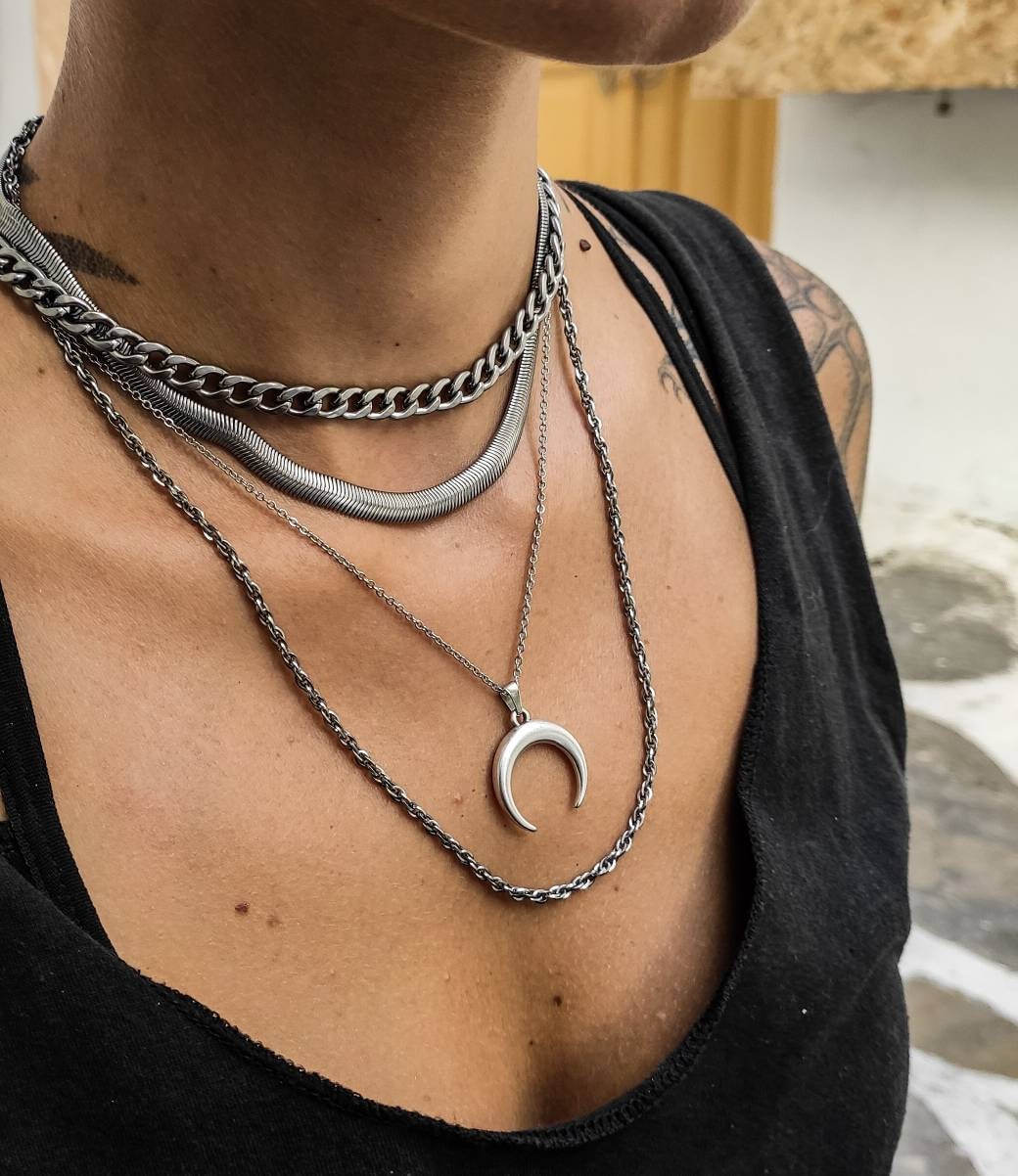 Amazon.com: Moon Pendant - Men necklace - Moon necklace - Snowflake Beads -  Men Neckless - Gift for men - Long necklace - Men jewelry Half Moon Pendant  : Handmade Products