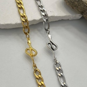 Silver snake chain bracelet, Gold chain bracelet, Mens bracelet, Snake Jewelry, Serpent bracelet, Gold snake bracelet, Gifts for her