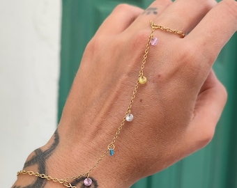 Moodear Bracciale Donna Oro - Set 3 Pezzi A Catena Con Anelli, Perline E Zirconi, Impilabili, Impermeabili, Regalo Per Amica - 3