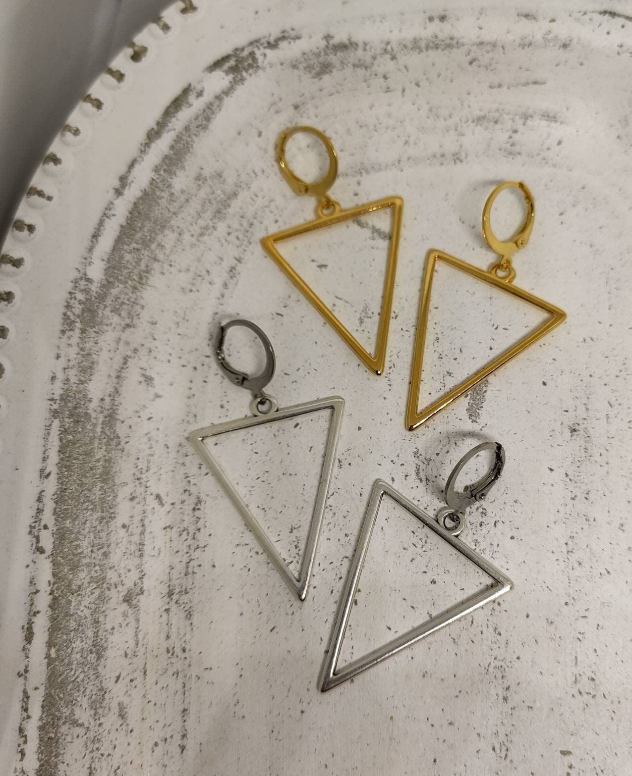Triangle Earrings Triangle Hoops With Triangles Gold Triangles
